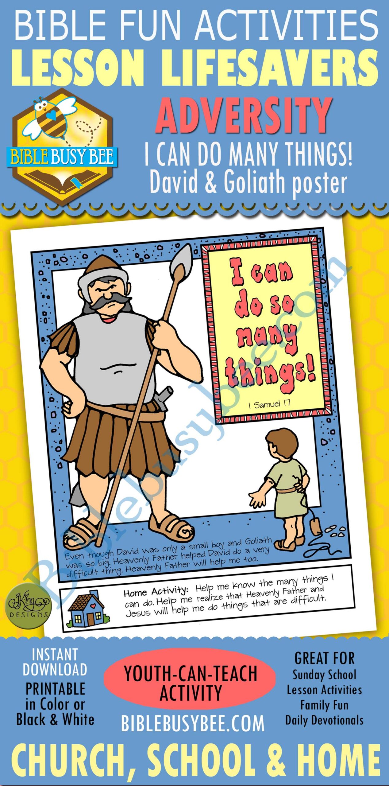 I CAN DO MANY THINGS! David and Goliath poster or coloring page